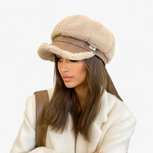 Hat : Hoed Zwart - Lamsvacht Octagonale - Elegante Retro Charme met Moderne Touch in Khaki van Pantino