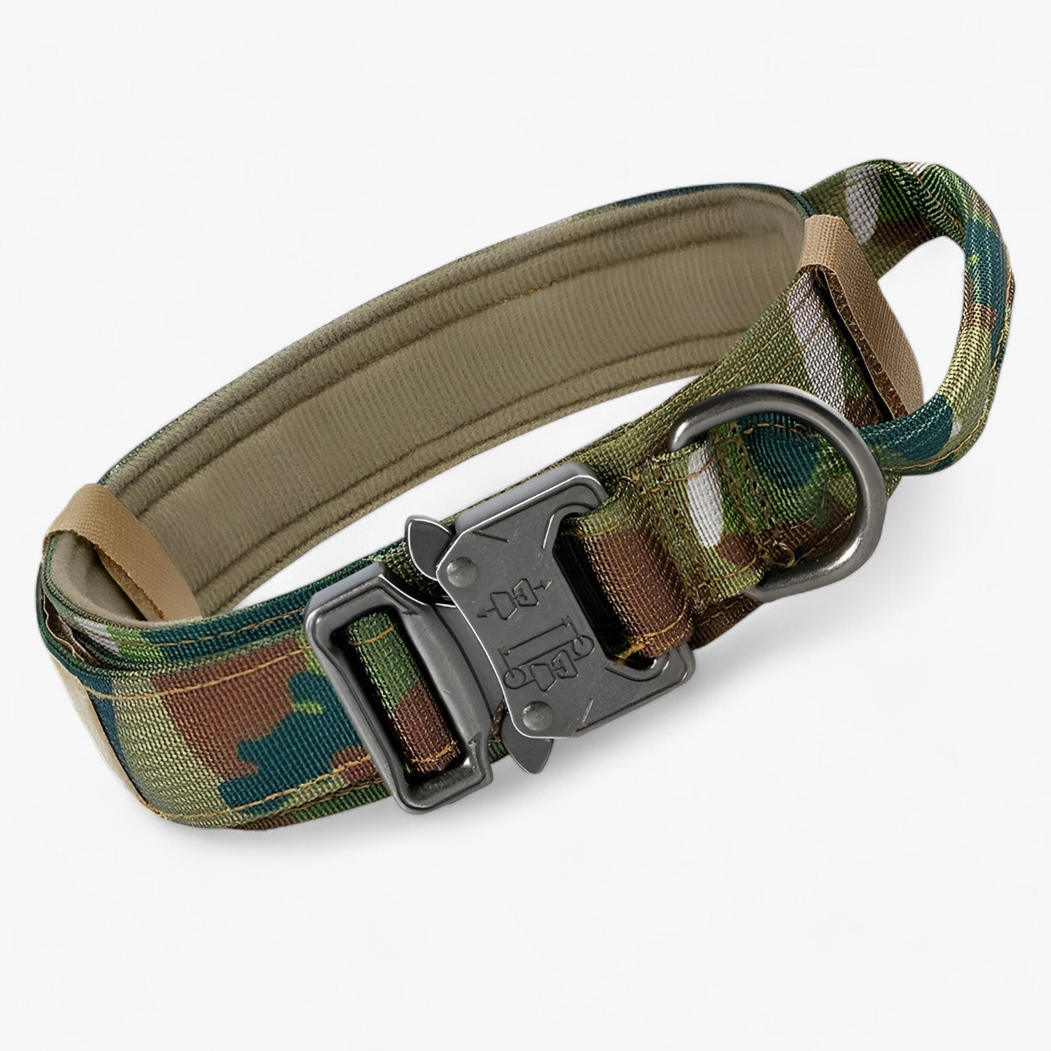 pets : Tactisch Hondenhalsband met Handvat voor Training - Bruin Set in Camouflage Halsband van Pantino