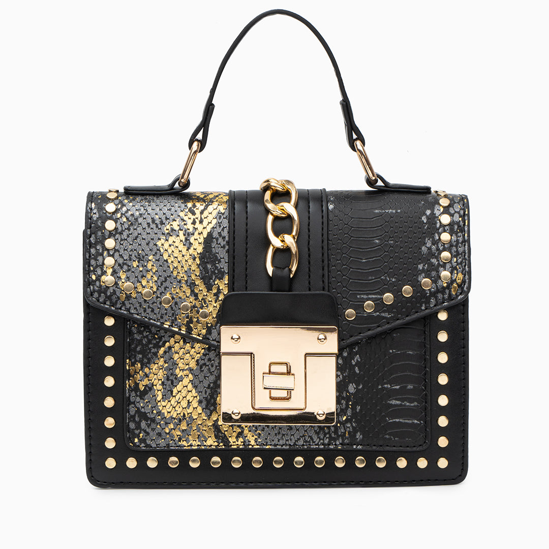 bags : Schoudertas Dames Wit - Imitatieslangenleer Studs Rock - Synthetisch Leer in van Pantino