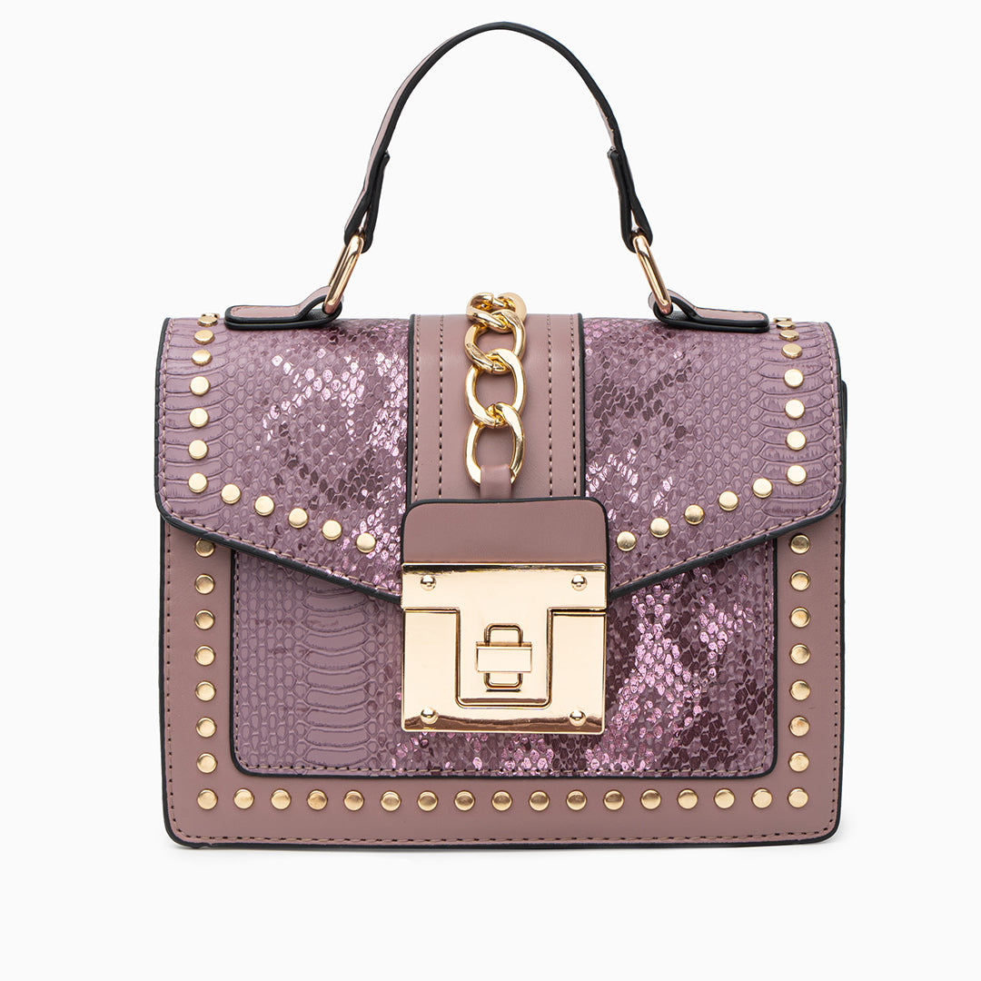 bags : Schoudertas Dames Wit - Imitatieslangenleer Studs Rock - Synthetisch Leer in van Pantino