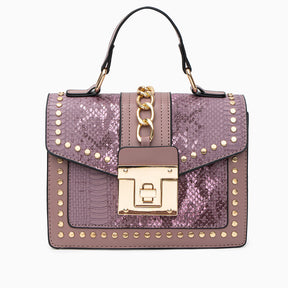 bags : Schoudertas Dames Wit - Imitatieslangenleer Studs Rock - Synthetisch Leer in van Pantino