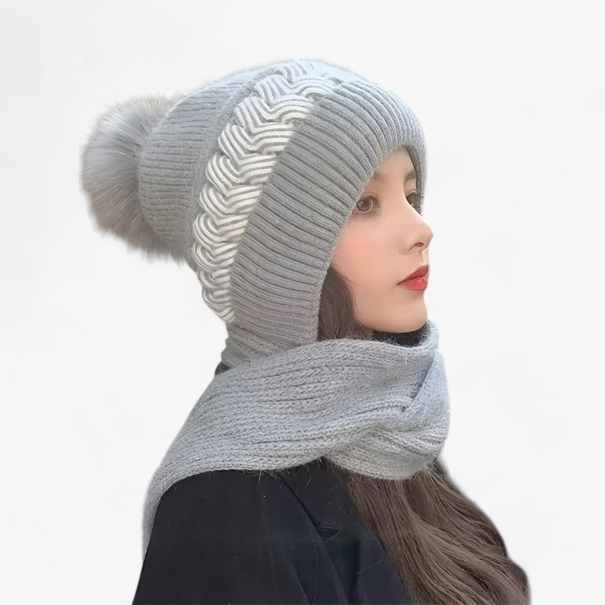Beanie : Muts Zwart - In-Één Gebreide Wintermuts - Warm, Comfortabel en Winddicht in grijs van Pantino