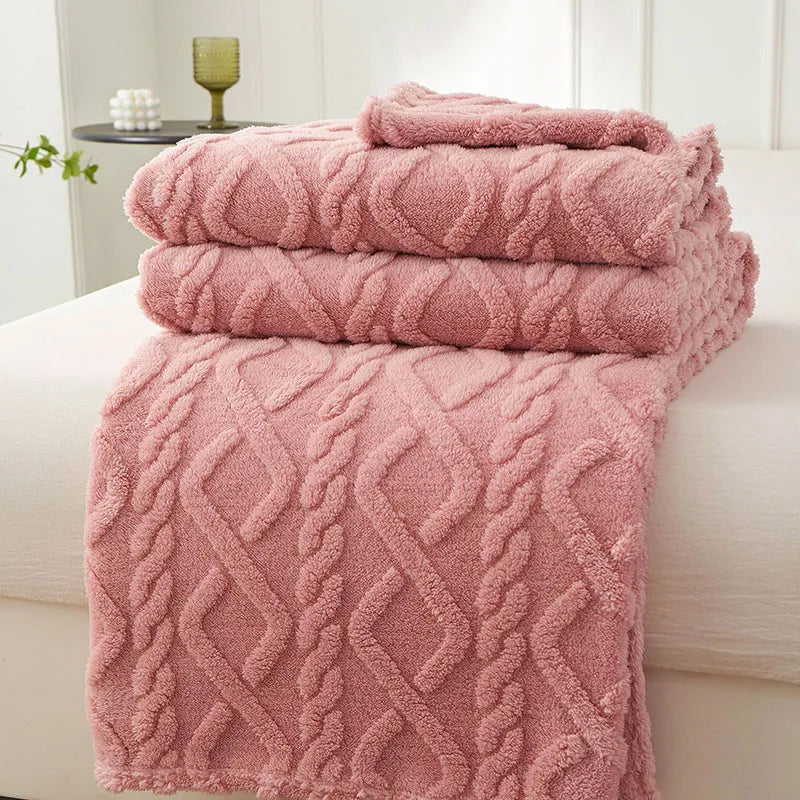 home & garden : FleeceBlanket - Warme Deken van Reistextiel Fleece - Grijs in roze van Pantino
