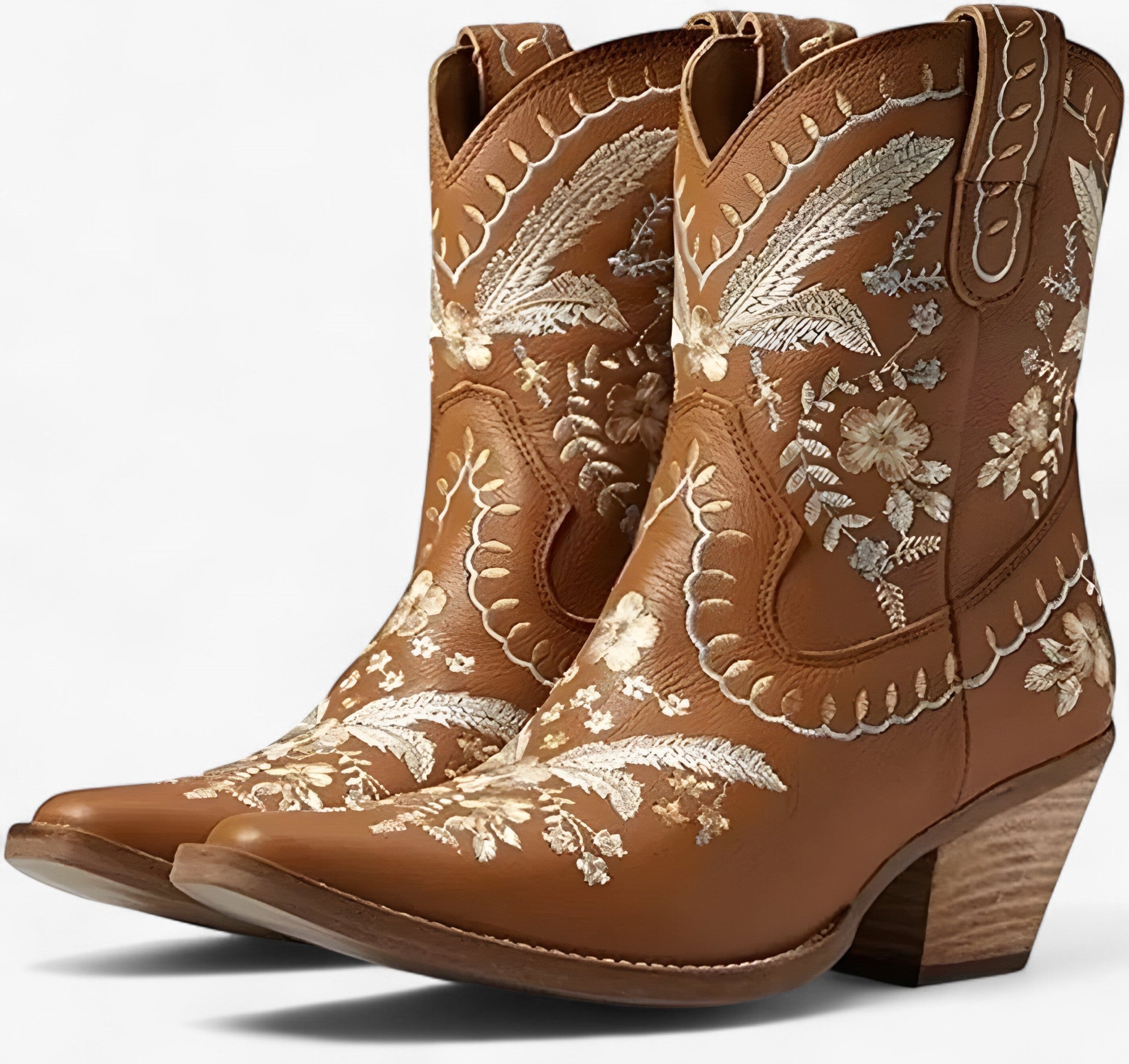 Sandals : Ruskind Westernlaarzen met Brede Hak in Cowgirlstijl - Zwart in Bruin van Pantino