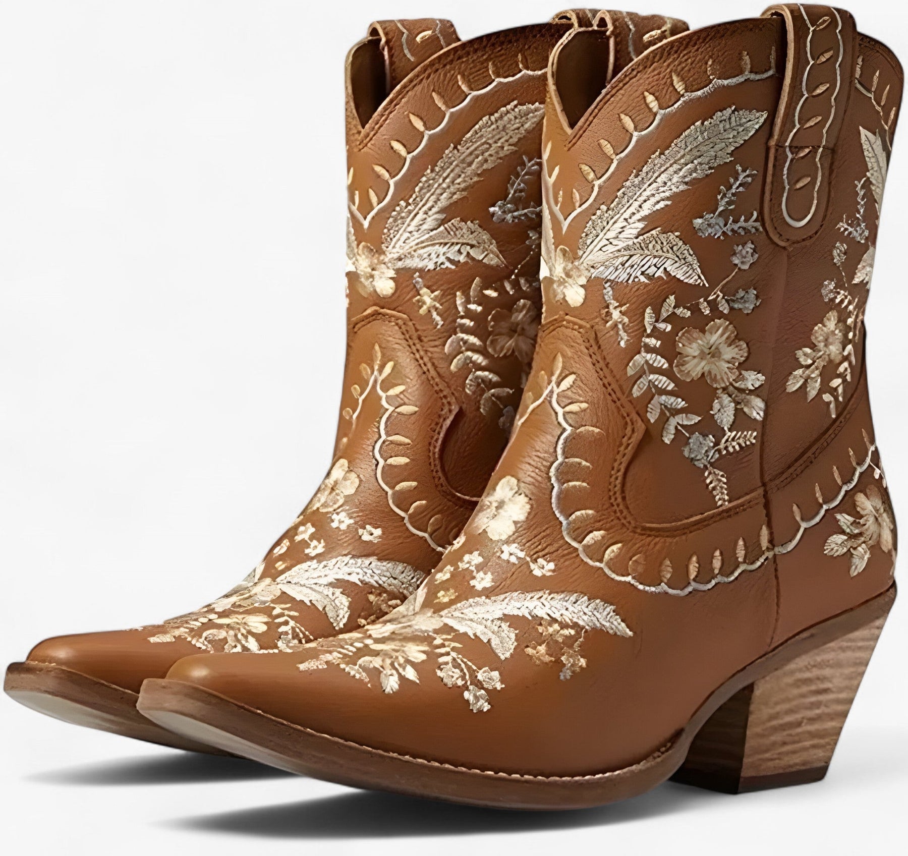 Sandals : Ruskind Westernlaarzen met Brede Hak in Cowgirlstijl - Zwart in Bruin van Pantino