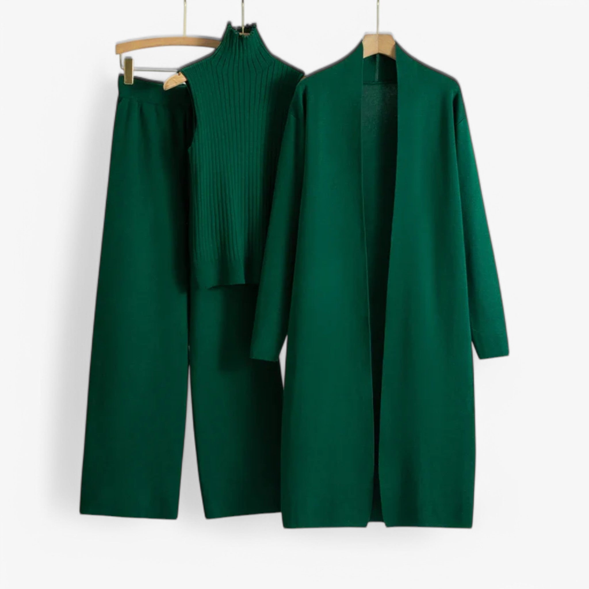 Loungewear Set : Ivy I Vintage Breiset in 3 delen in Donkergroen Eén maat van Concept Odense