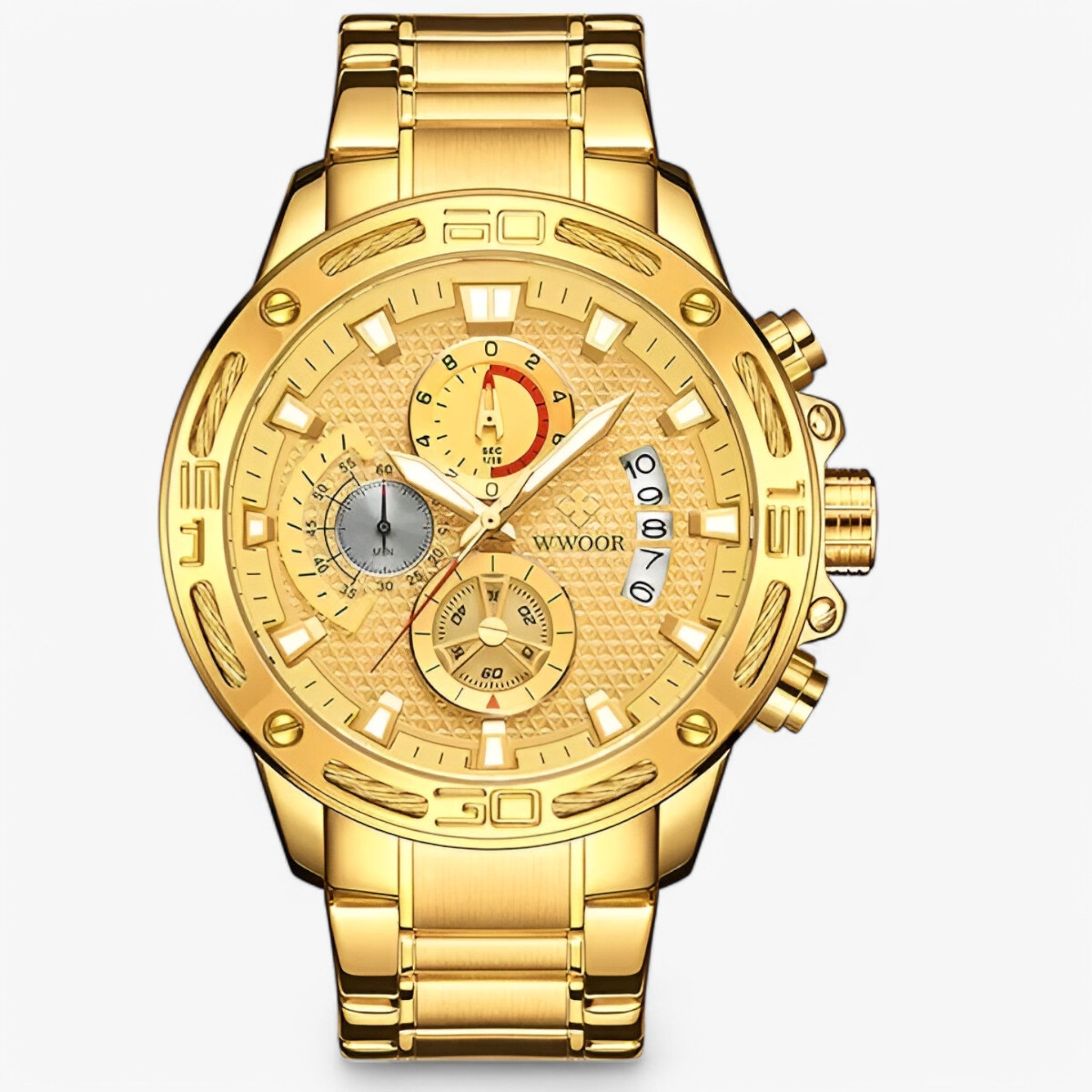 watches : Horloge Blauwe Roos - Luxe Chronograafhorloge van Roestvrij Staal in goud goud van Pantino
