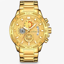 watches : Horloge Blauwe Roos - Luxe Chronograafhorloge van Roestvrij Staal in goud goud van Pantino