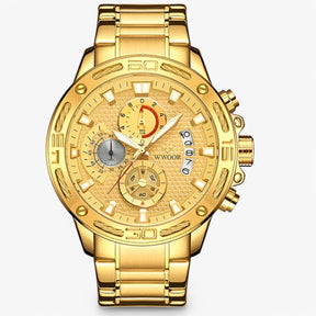 watches : Horloge Blauwe Roos - Luxe Chronograafhorloge van Roestvrij Staal in goud goud van Pantino