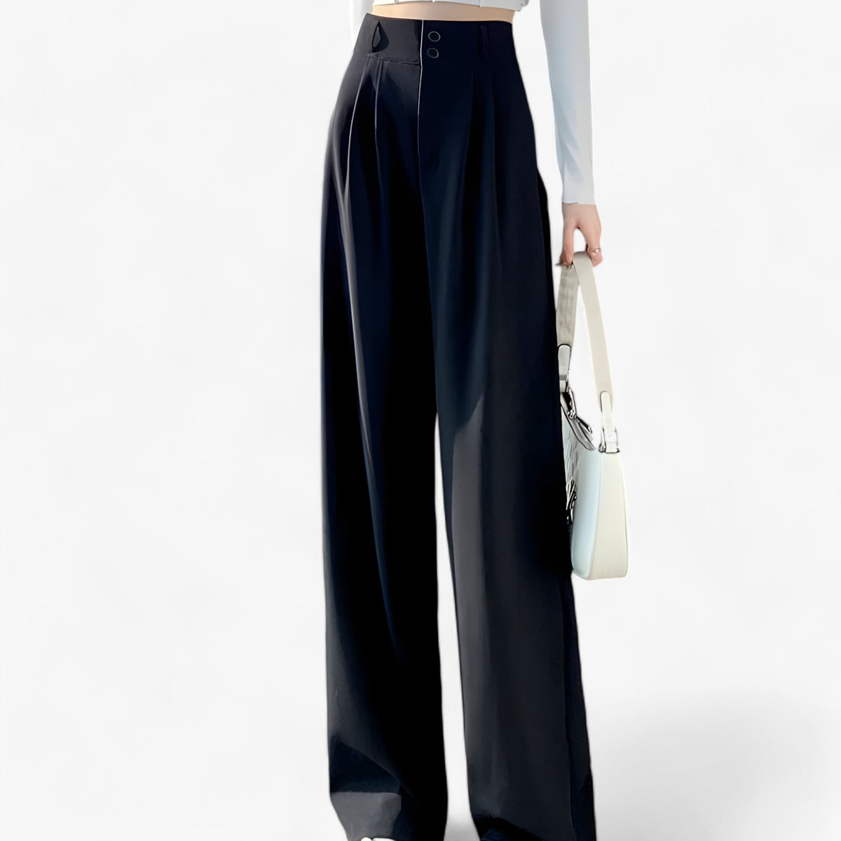 Pants : Broek Zwart - Hoge Taille - Modieus & Comfortabel in Zwart van Pantino