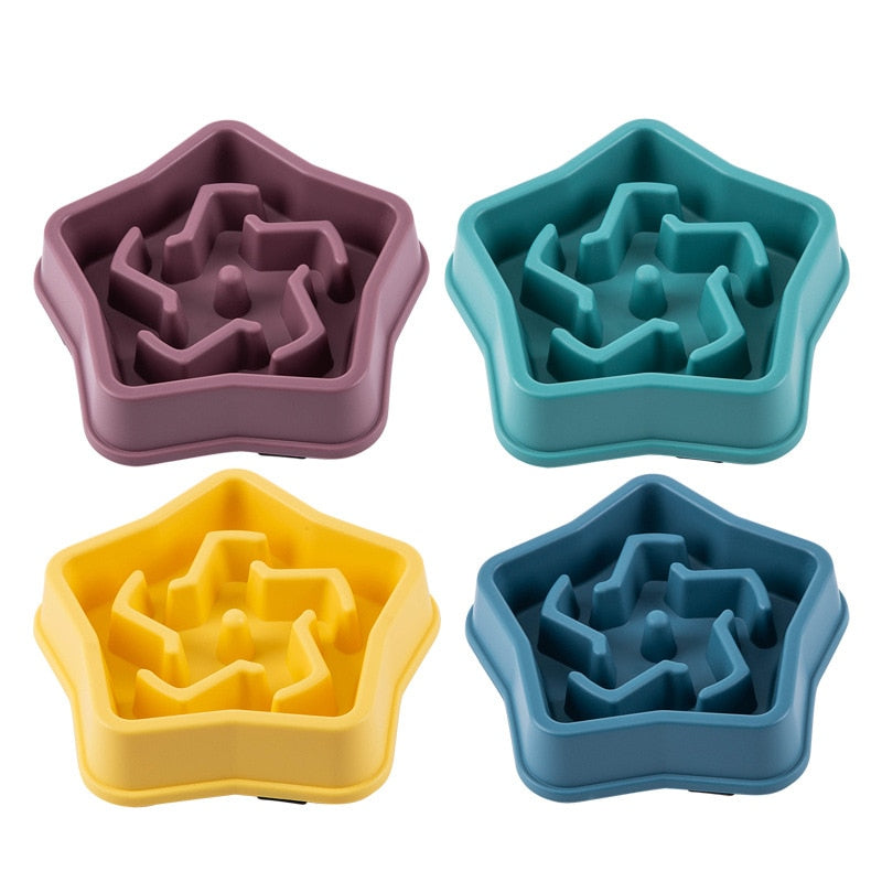 pets : Antischrok Voerbak Hond Paars - Rustig Eten Langzaam Vreten - Siliconen in Paars Ster van Pantino