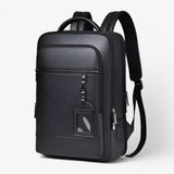 Leder-Rucksack mit USB-Anschluss - Schwarz-a