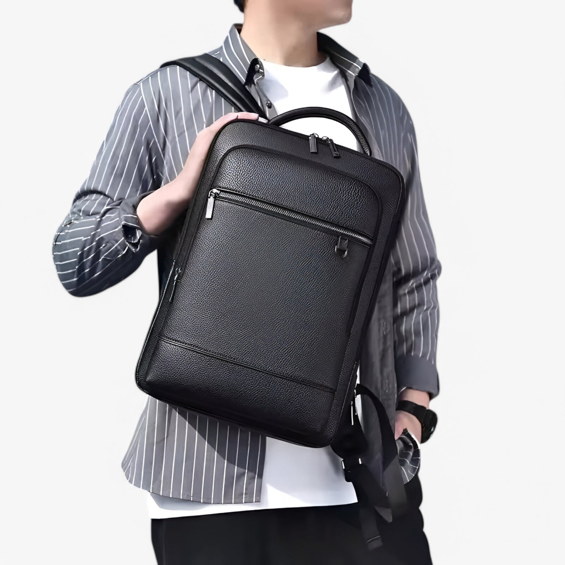 bags : Leren Rugzak met USB Heren Leder - Zwart-a in van Pantino