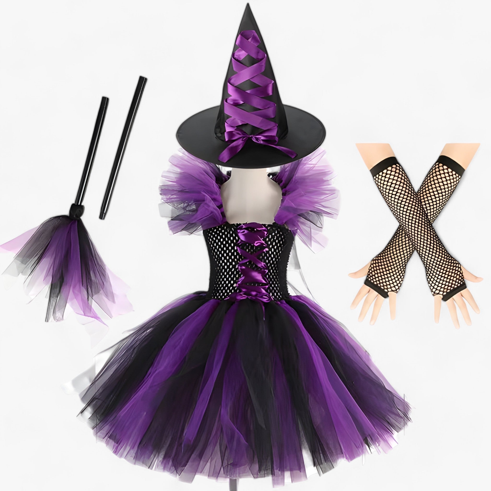 Costume Set : Tutu Jurk en Accessoires voor Halloween en Carnaval in Heksstijl C van Pantino