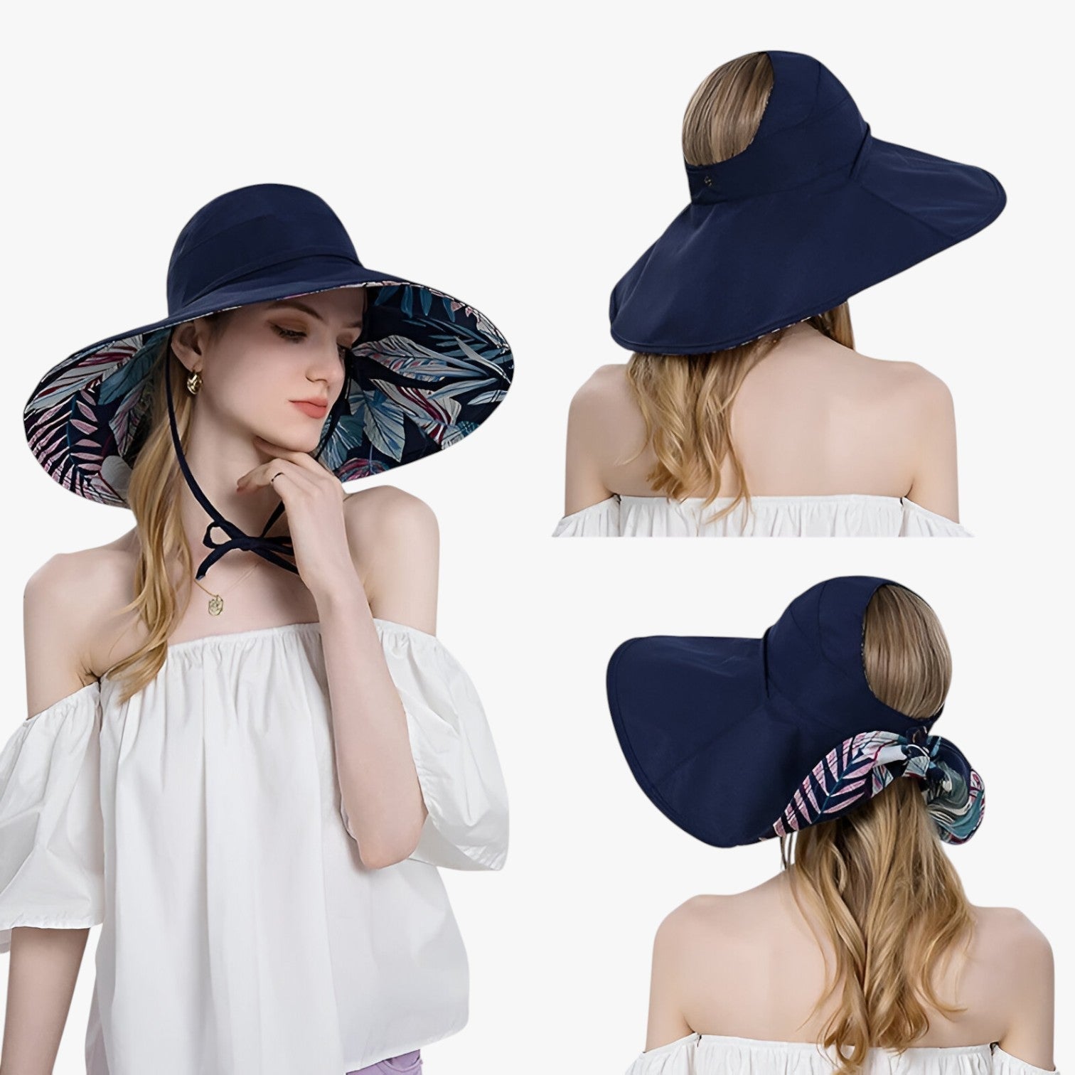 Sun Hat : Zomerhoed met Brede Rand - Ultieme UV-bescherming in Boho-look - Marineblauw in van Pantino