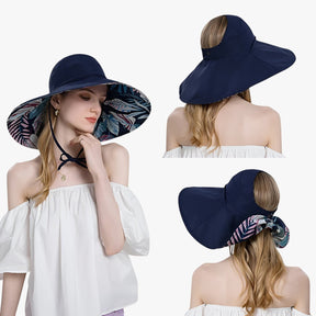 Sun Hat : Zomerhoed met Brede Rand - Ultieme UV-bescherming in Boho-look - Marineblauw in van Pantino