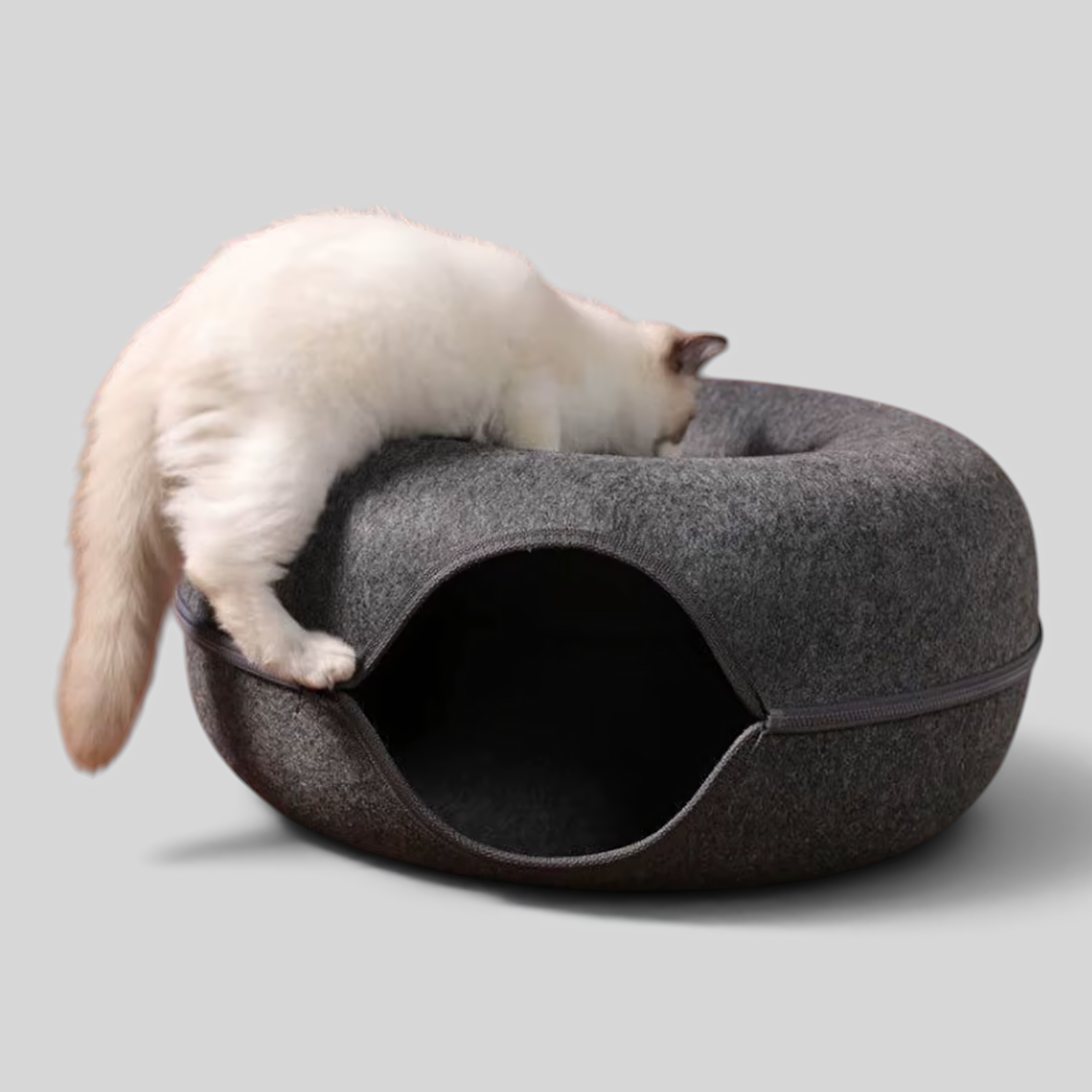Ronde Kattenmand met Holletje en Rits – Vilten Kattenbed 50 of 60 cm