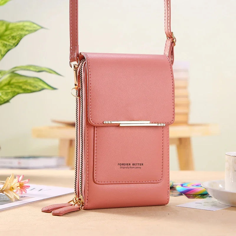 bags : Schoudertas met Touchscreen Venster Bruin - Tech Smart Tas - Nylon in Roze van Pantino