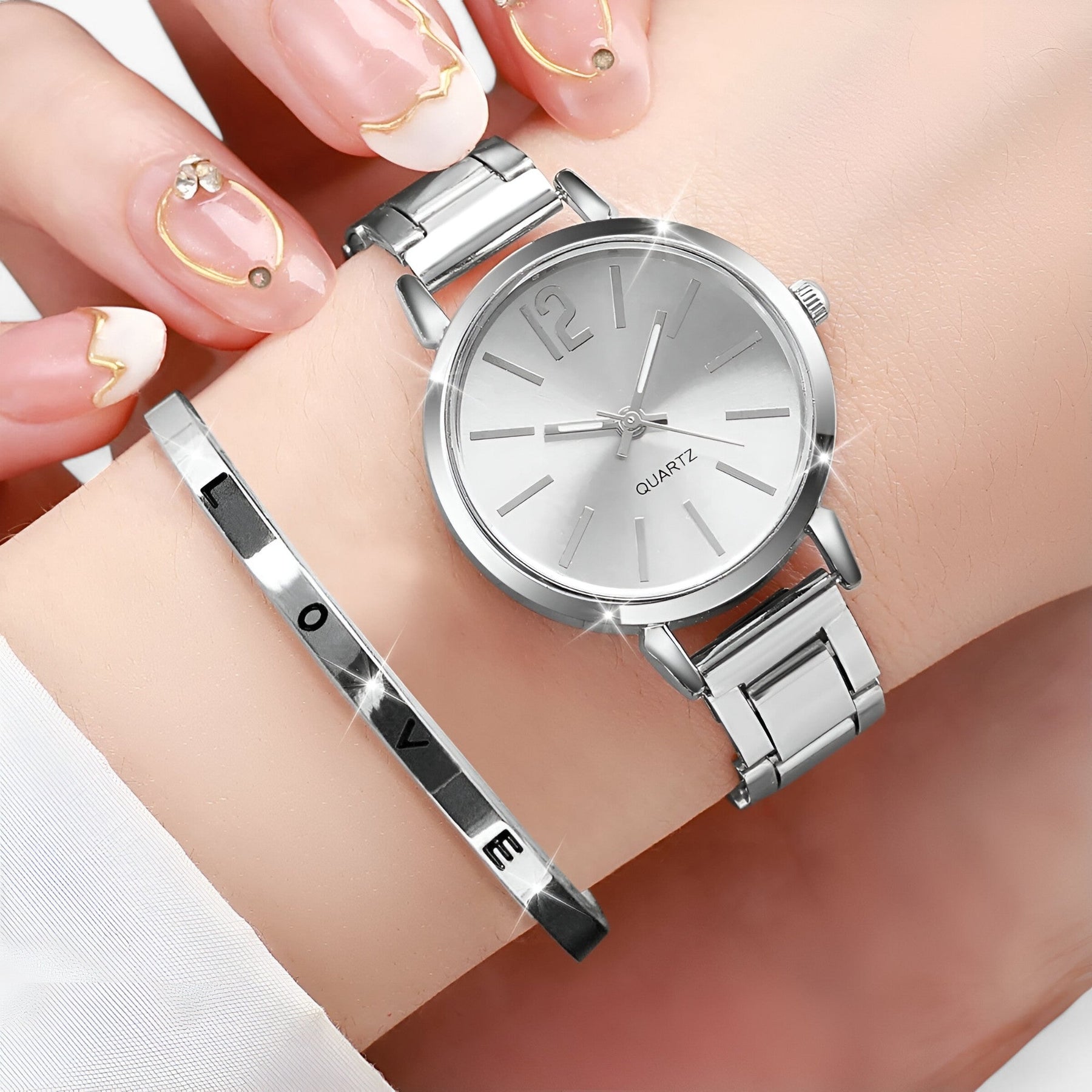 watches : Horloge Dames Roze - Elegant Dameshorloge Set - Stilet Roestvrij Staal & Armband in Zilver van Pantino