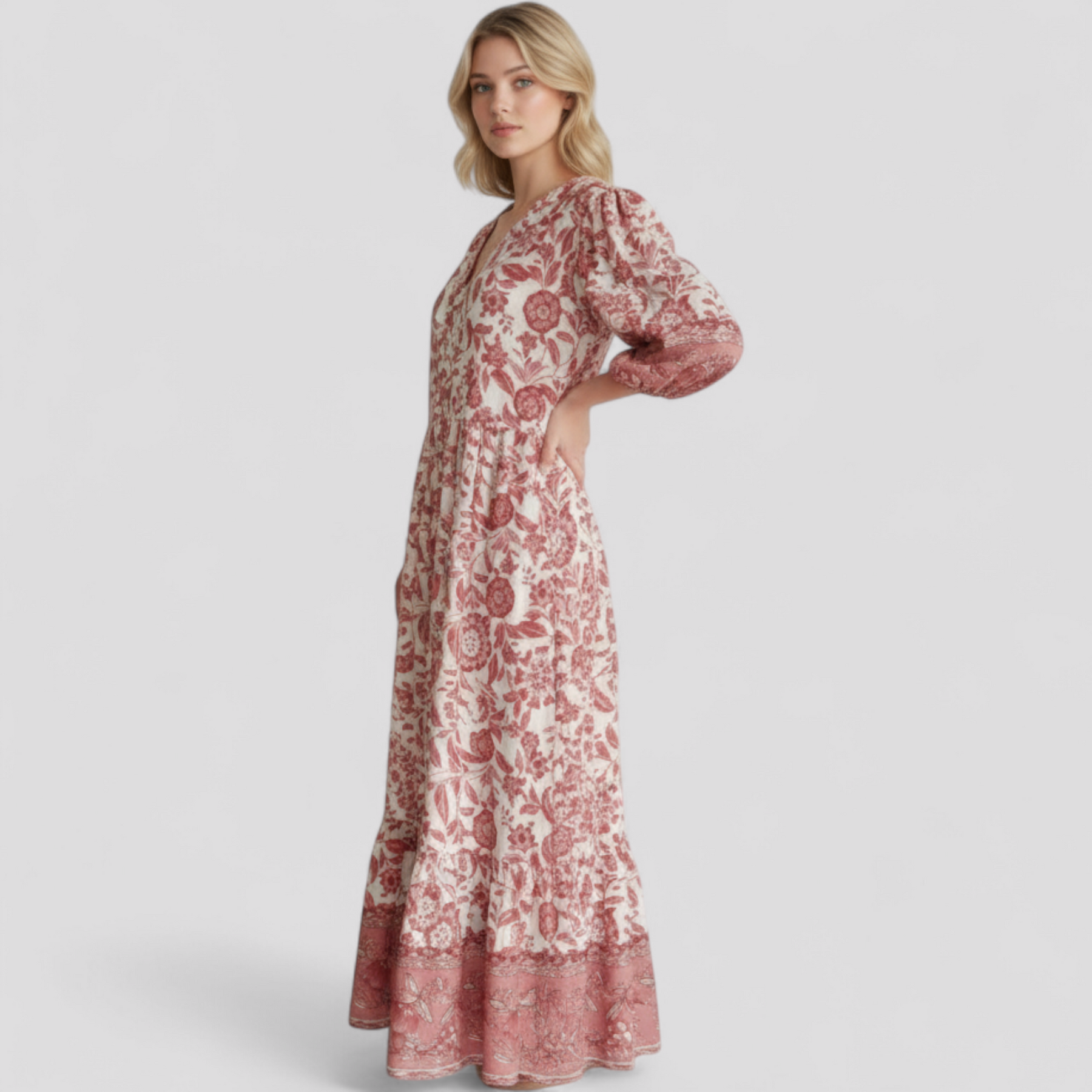 Women Set : Zomerjurk Dames Blauw - Elegante met Bloemenprint in van Pantino
