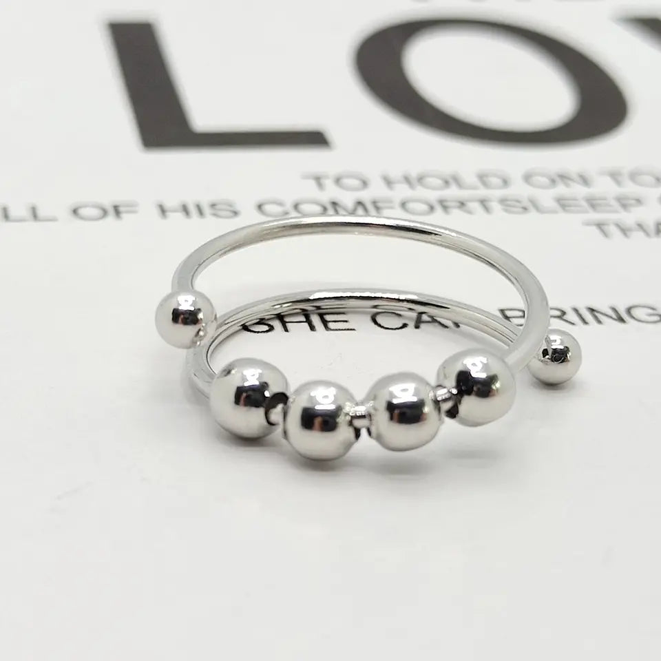 Ring : Anti Stress Ring Goud - Draaibeweging Rustig Worden - Metaal in Zilver van Pantino