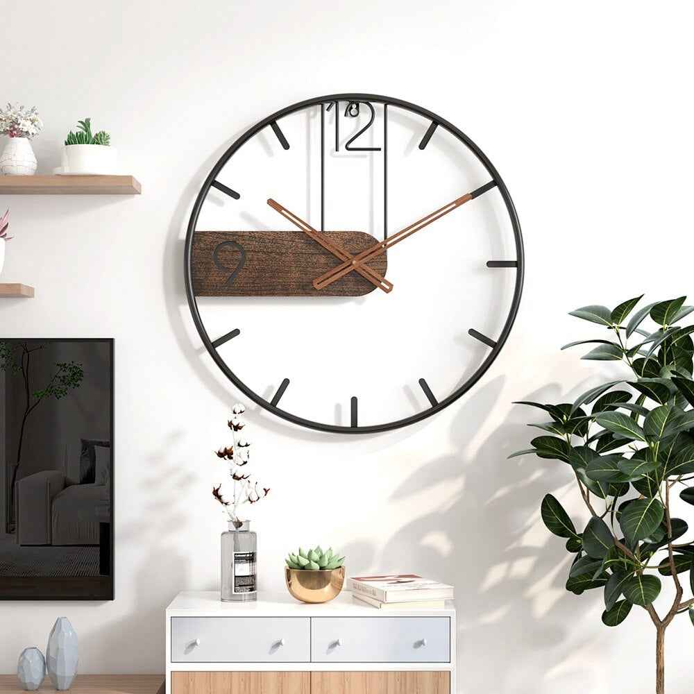 Wandklokken : Staal & walnoot | Elegant vormgegeven klok - Verrijk uw ruimte met een verfijnde mix van materialen in van Pantino