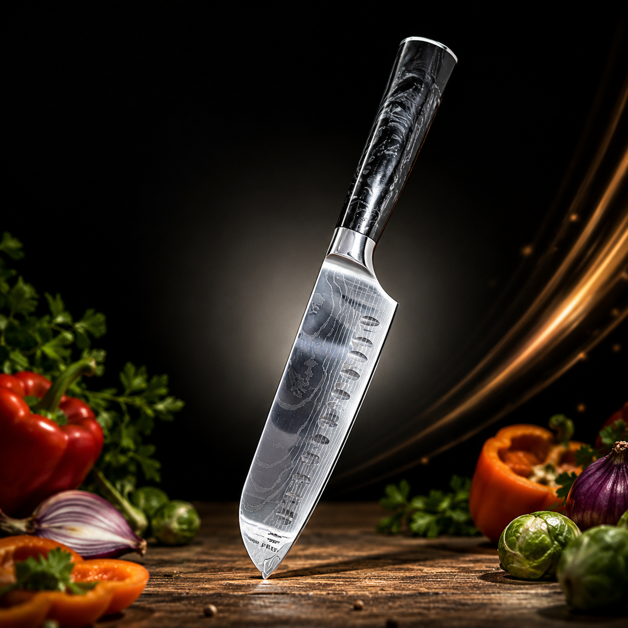 home & garden : Stalen Keukenmessen – Los Verkrijgbaar of 8-delige Messenset met Ergonomische Handgreep in 7” SANTOKU MES van Pantino