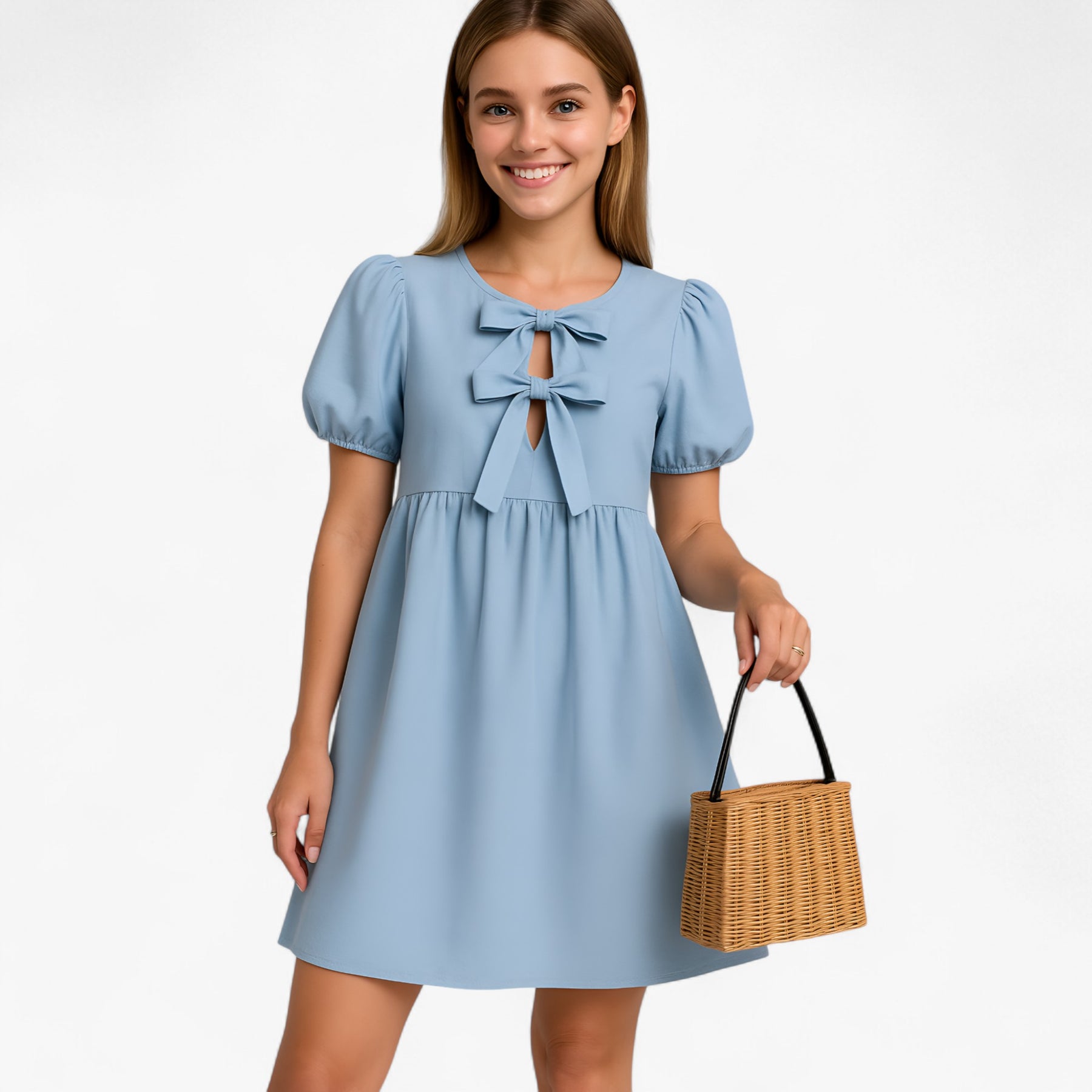 Women's Dress : Jurk Dames Blauw - Stijlvolle Lange met Ballonmouwen in van Pantino