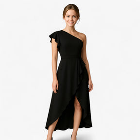 Women's Dress : Jurk Dames Zwart - Stijlvolle Lange met Rouches in van Pantino
