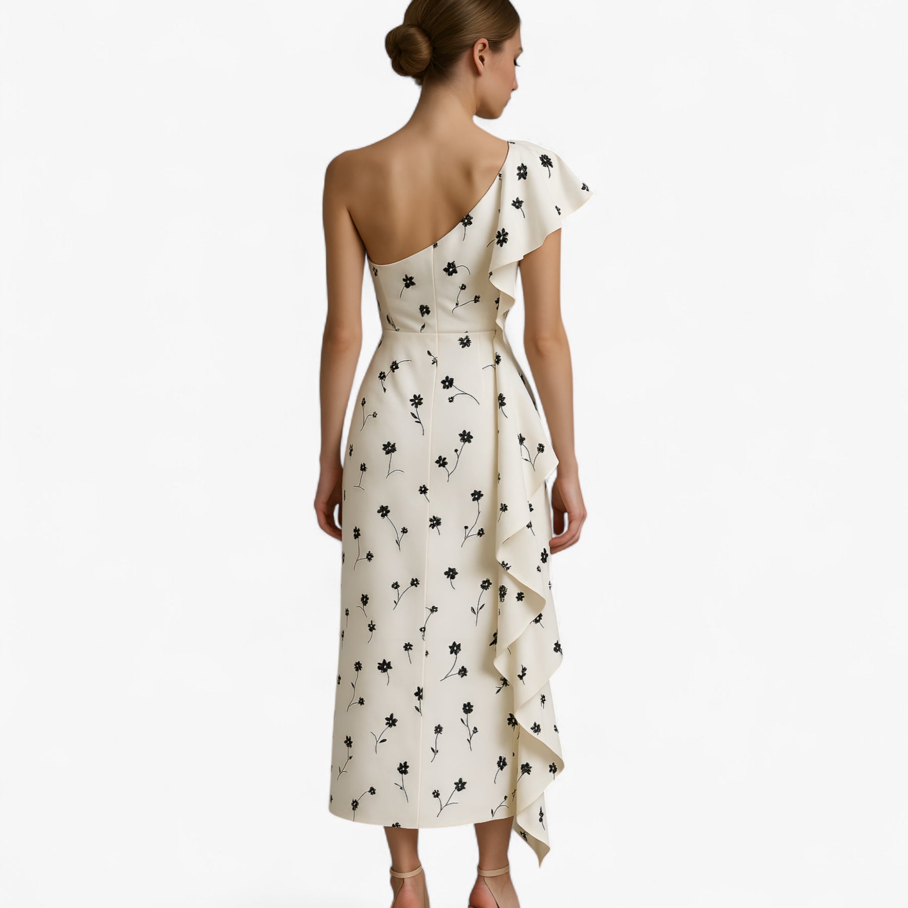 Women's Dress : Jurk Dames Zwart - Stijlvolle Lange met Rouches in van Pantino