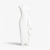 Women's Dress : Jurk Dames Zwart - Stijlvolle Lange met Rouches in Wit van Pantino
