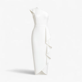 Women's Dress : Jurk Dames Zwart - Stijlvolle Lange met Rouches in Wit van Pantino
