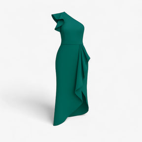 Women's Dress : Jurk Dames Zwart - Stijlvolle Lange met Rouches in Groen van Pantino