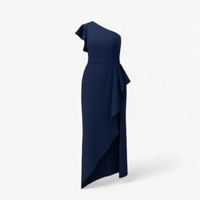 Women's Dress : Jurk Dames Zwart - Stijlvolle Lange met Rouches in Donkerblauw van Pantino