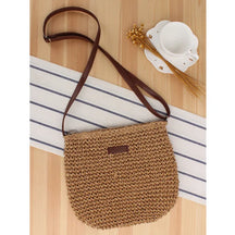 bags : Schoudertas Dames Beige - Casual Stro Gebreide met Interne Ritszak in Bruin (20cm<Max. lengte<30cm) van Pantino