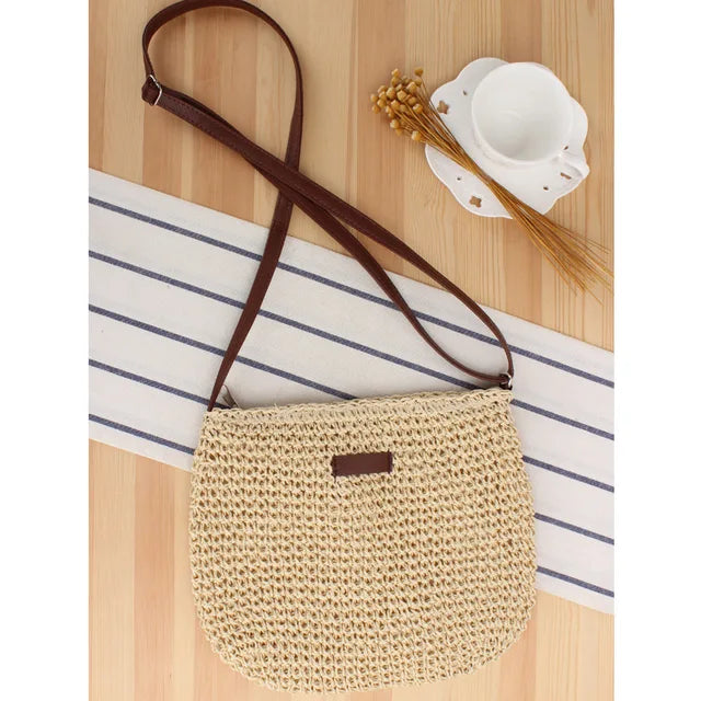 bags : Schoudertas Dames Beige - Casual Stro Gebreide met Interne Ritszak in Beige (20cm<Max. lengte<30cm) van Pantino