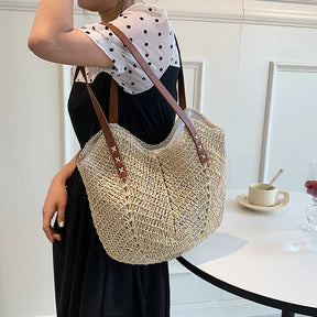bags : Schoudertas Dames Khaki - Bohemian Handgemaakte Stro Design - Stro in van Pantino