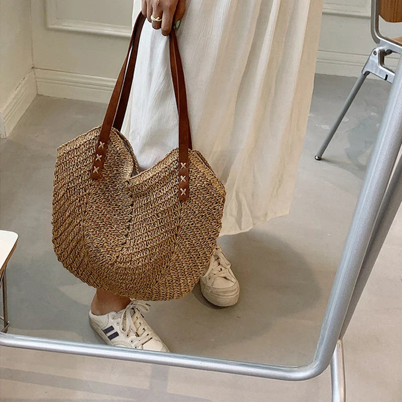 bags : Schoudertas Dames Khaki - Bohemian Handgemaakte Stro Design - Stro in van Pantino