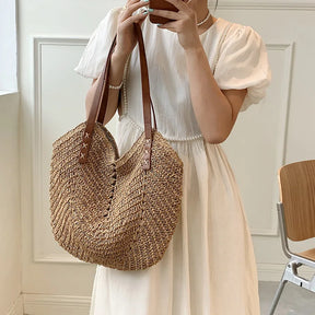 bags : Schoudertas Dames Khaki - Bohemian Handgemaakte Stro Design - Stro in van Pantino