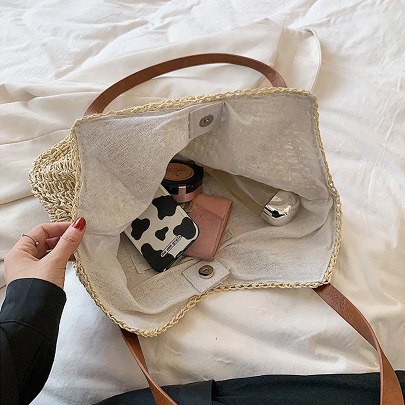 bags : Schoudertas Dames Khaki - Bohemian Handgemaakte Stro Design - Stro in van Pantino