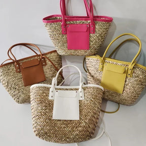 bags : Strandtas Dames Zwart - Grote Handgemaakte Zomerse Stro - Stro in van Pantino