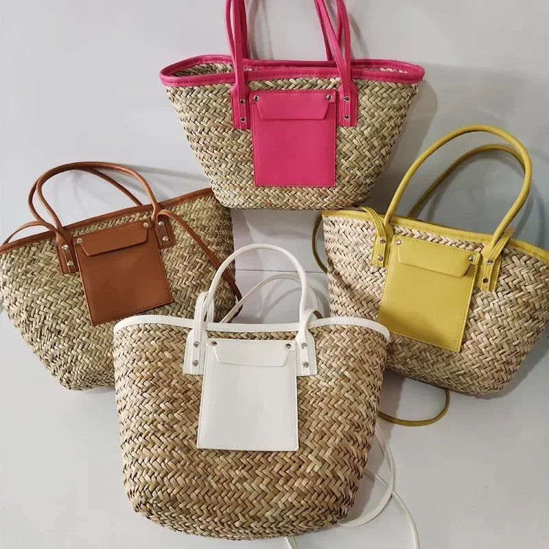 bags : Strandtas Dames Zwart - Grote Handgemaakte Zomerse Stro - Stro in van Pantino