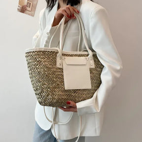 bags : Strandtas Dames Zwart - Grote Handgemaakte Zomerse Stro - Stro in van Pantino