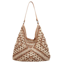 bags : Schoudertas Dames Zwart - Boheemse Handgemaakte van Stro voor in Khaki 34cmx35cmx1cm van Pantino