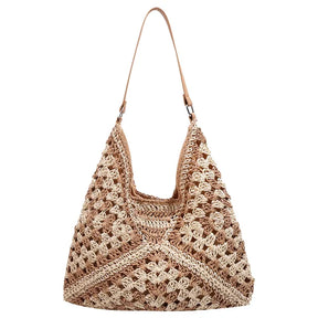 bags : Schoudertas Dames Zwart - Boheemse Handgemaakte van Stro voor in Khaki 34cmx35cmx1cm van Pantino
