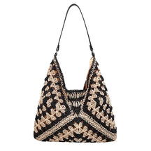 bags : Schoudertas Dames Zwart - Boheemse Handgemaakte van Stro voor in Zwart 34cmx35cmx1cm van Pantino