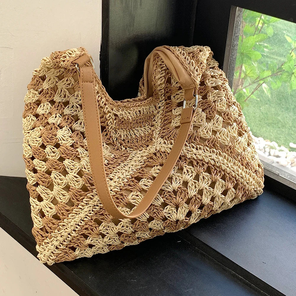 bags : Schoudertas Dames Zwart - Boheemse Handgemaakte van Stro voor in van Pantino