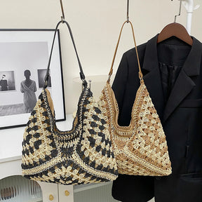 bags : Schoudertas Dames Zwart - Boheemse Handgemaakte van Stro voor in van Pantino