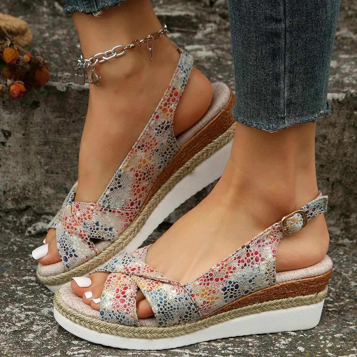 Sandals : Dames Sandalen - Orthopedisch Ontwerp voor Ultiem Comfort en Verfijnde Stijl - Multicolor in Multicolor van Pantino