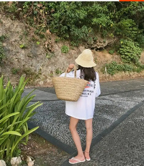 bags : Ronde Rieten Stro Schoudertas Dames - Bohemian Zomer Chic - Stro in van Pantino